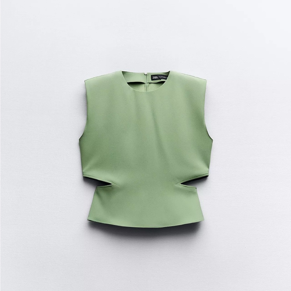 Zara Mint Green Structured Cutout Sleeveless Top